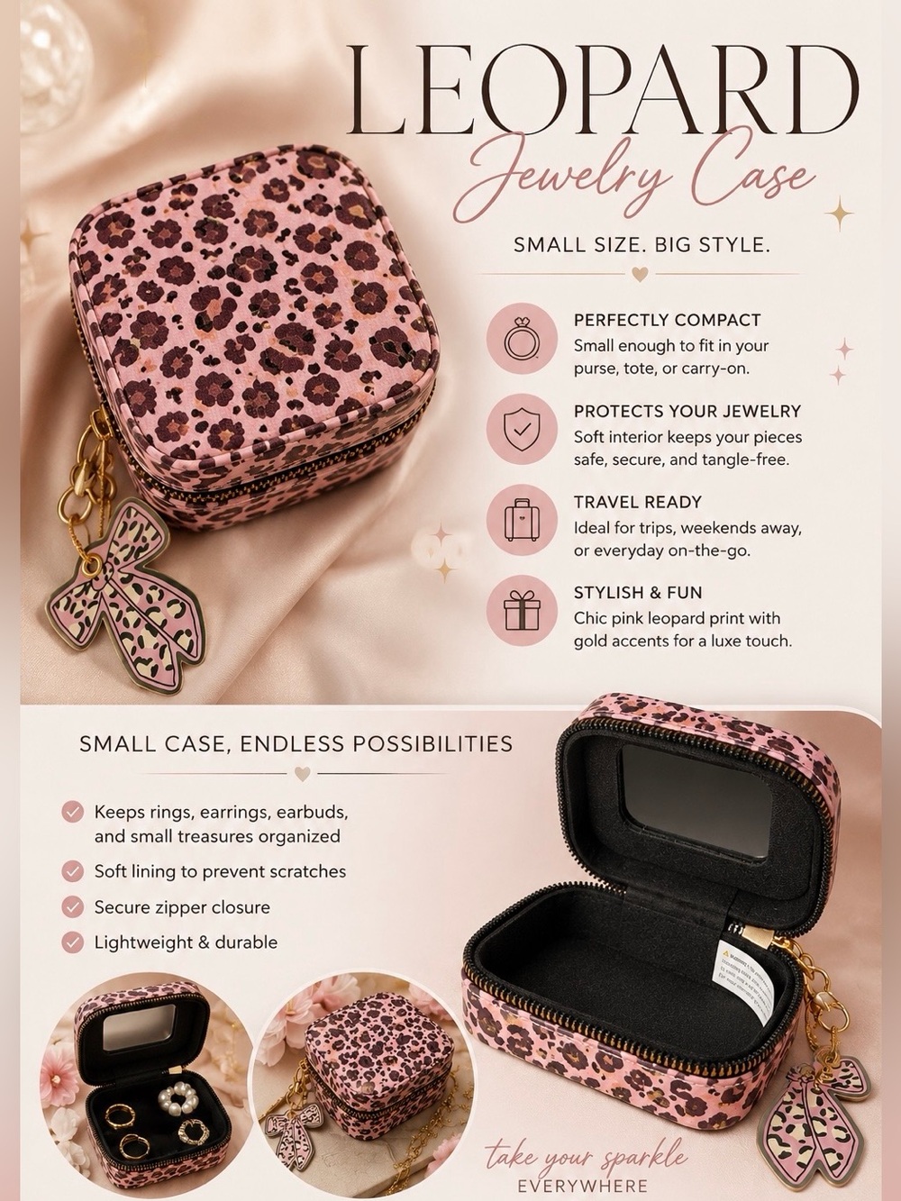 Leopard Jewelry Case - Pink Leopard Travel Jewelry Organizer